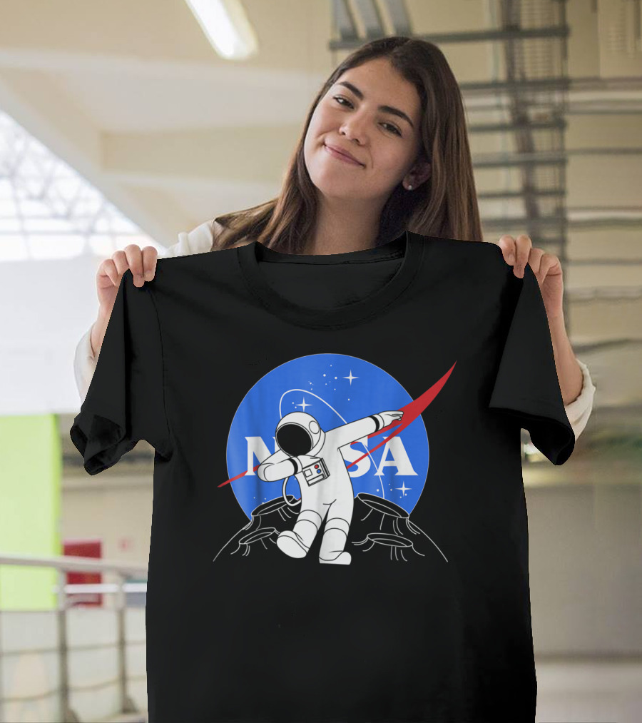 NASA Astronaut Dab on the Moon Iconic Logo Parody Spacewalk Scene T-Shirt