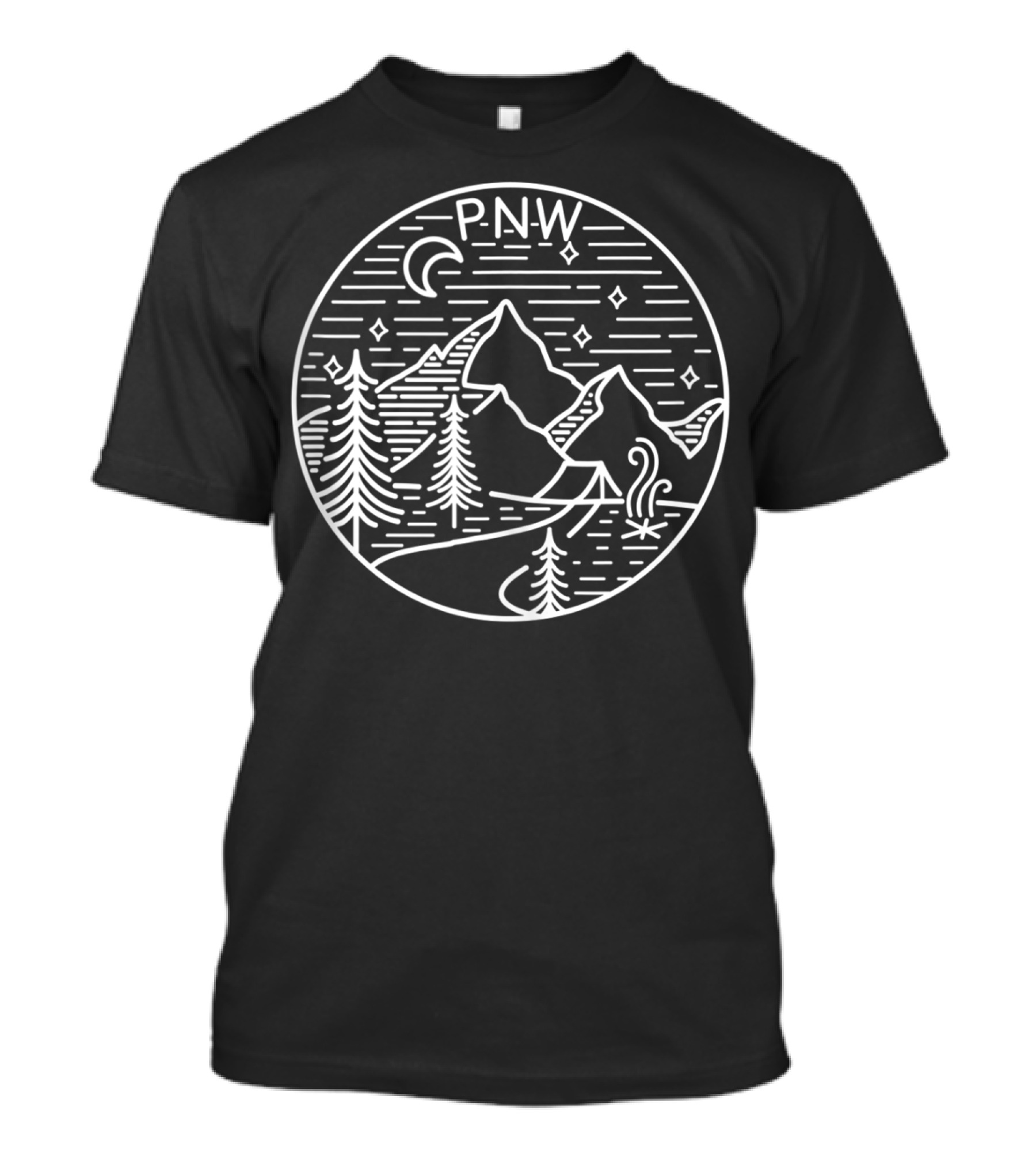 P.N.W. Pacific Northwest Outdoors Trees Mountains Night Sky T-Shirt