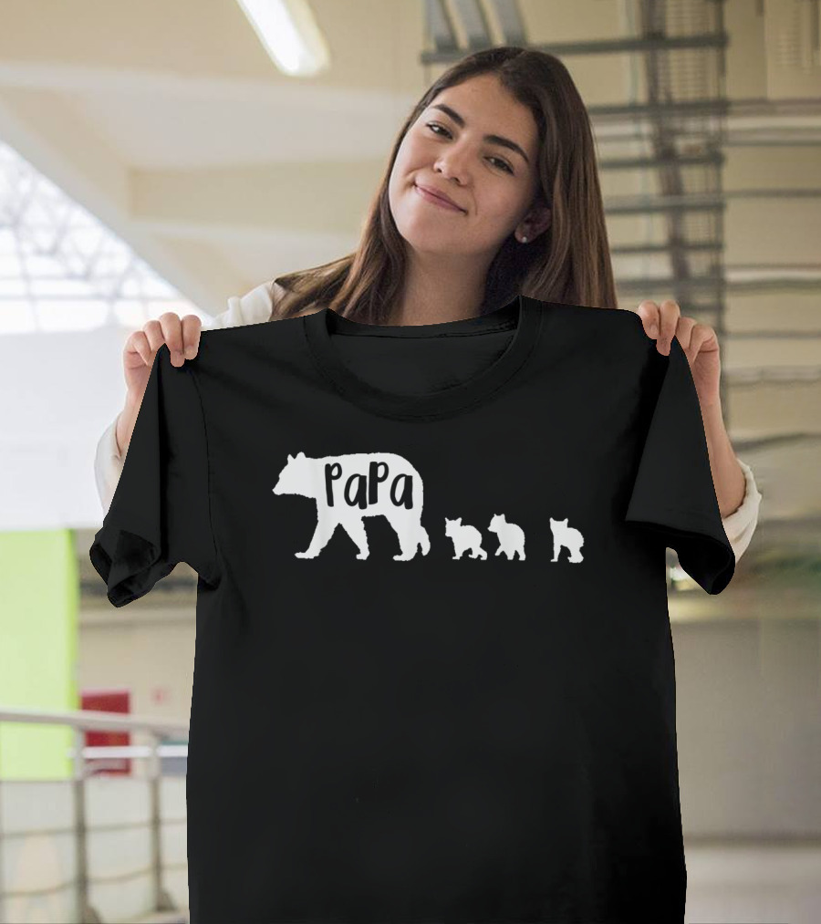 Papa Bear With Three Cubs Father Dad Family T-Shirt