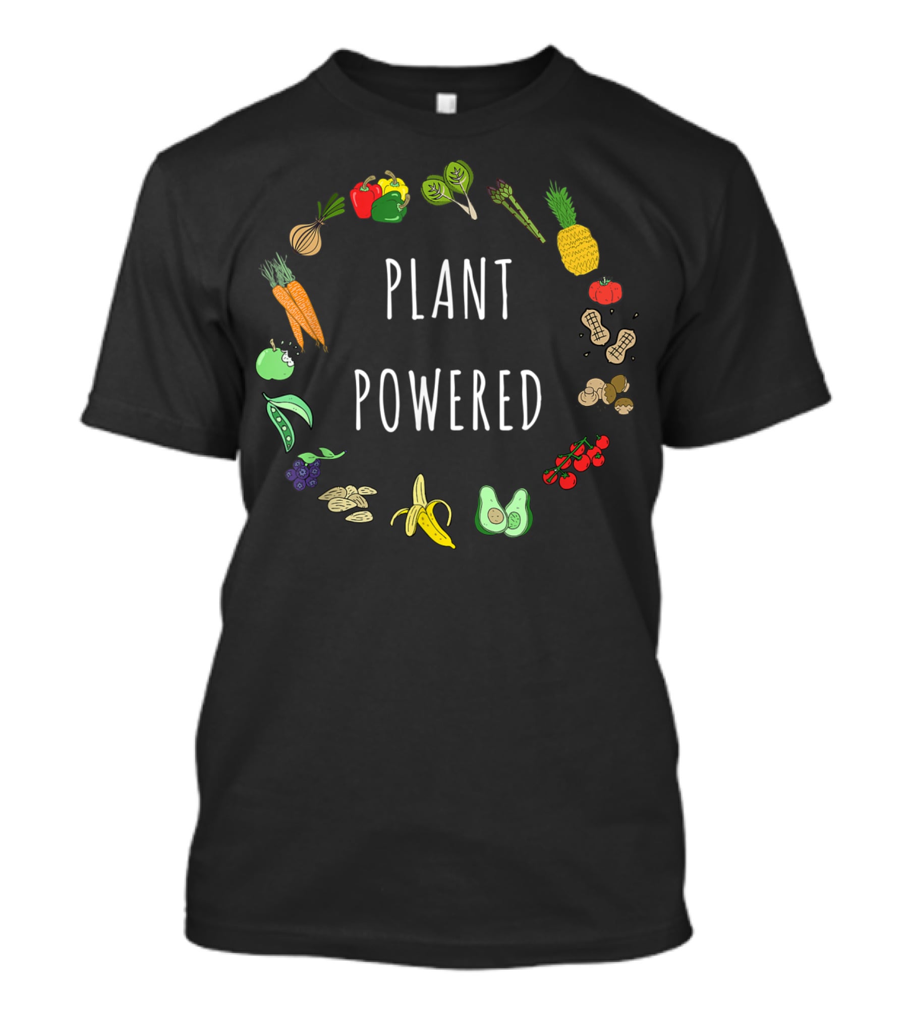 Plant Powered Vegan Vegetarian Plant Based Illustrated Vegetables Fruits Nutrients T-Shirt