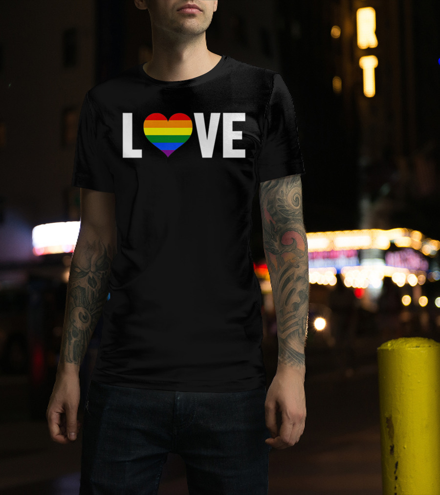 LOVE Rainbow Heart Gay Pride Flag Pocket T-Shirt