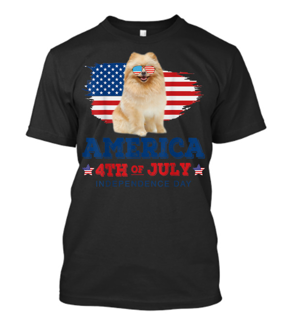 America 4th Of July Independence Day Pomeranian With Flag Sunglasses T-Shirt