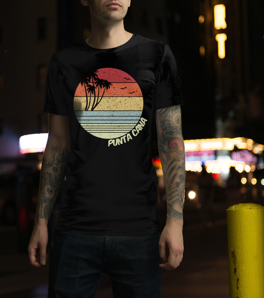 Punta Cana Retro Sunset Palm Trees Beach Vacation Dominican Republic T-Shirt