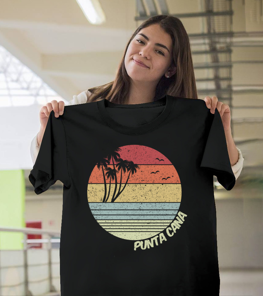 Punta Cana Retro Sunset Palm Trees Beach Vacation Dominican Republic T-Shirt