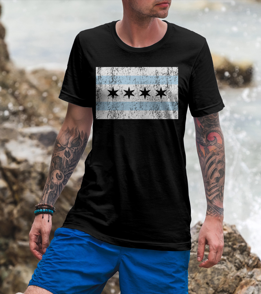 Distressed Vintage Chicago Flag With Grunge Texture T-Shirt
