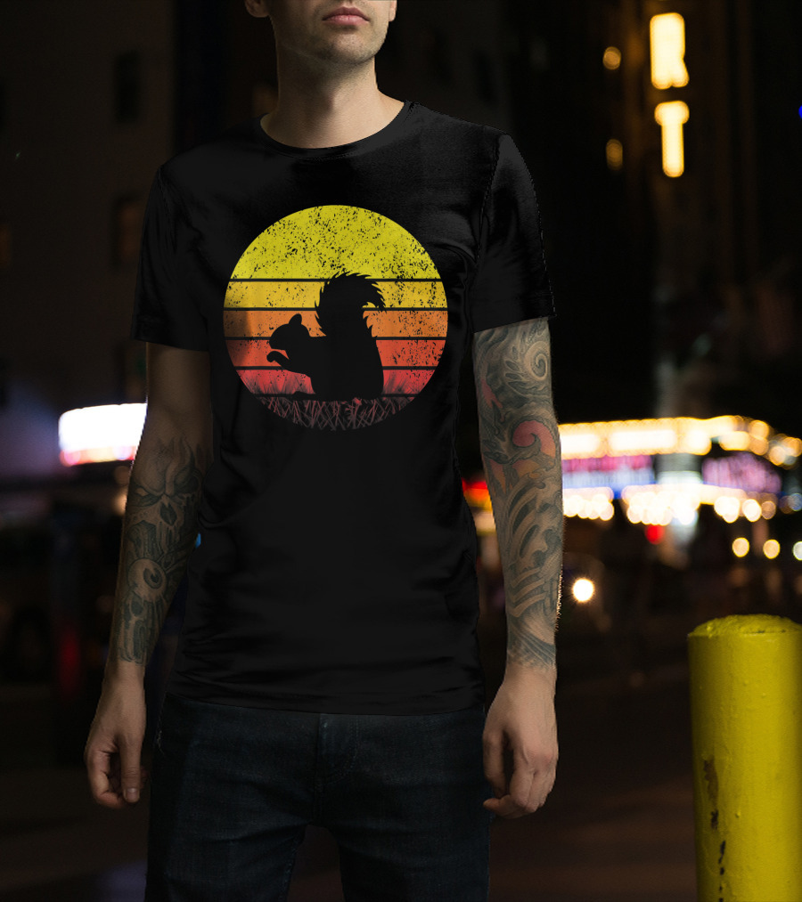 Retro Sunset Squirrel Silhouette Vintage Safa T-Shirt