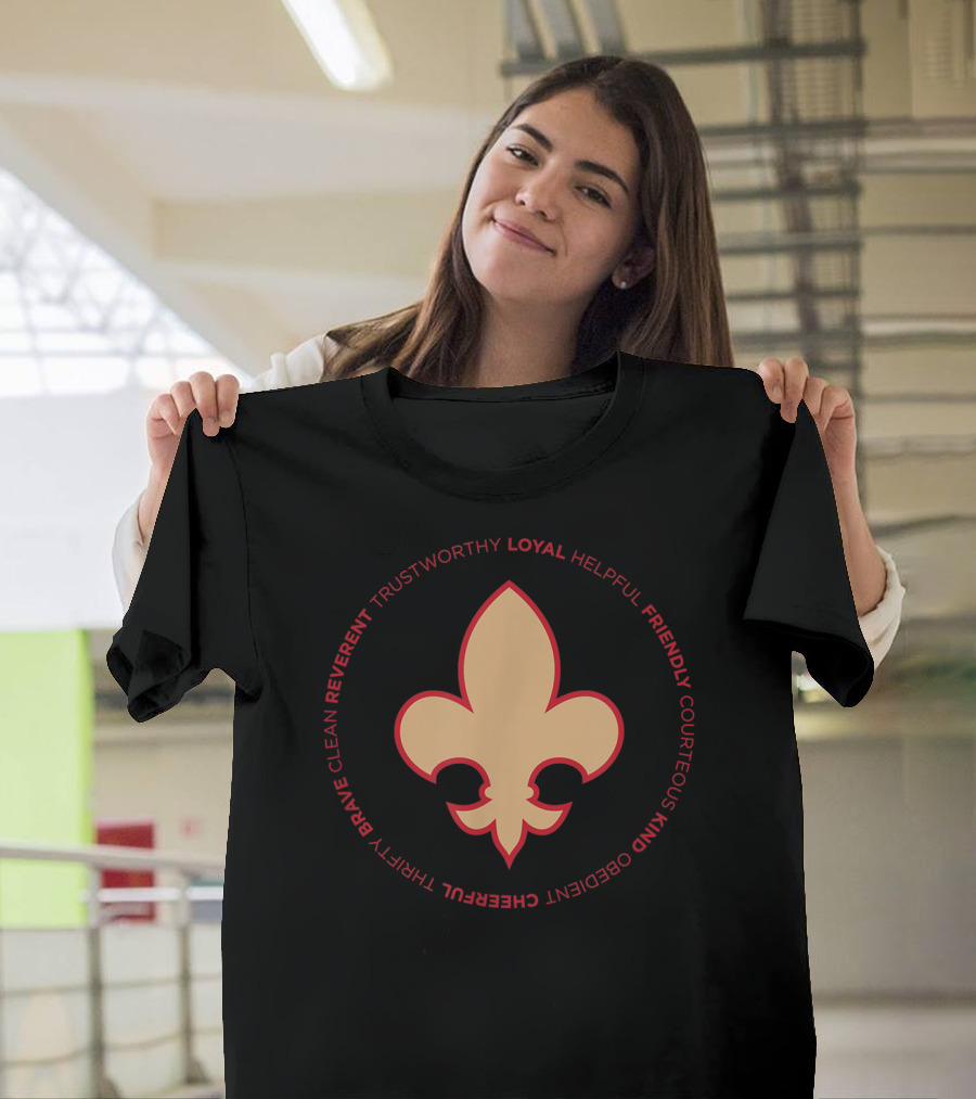 Scout Law Loyalty Trustworthy Helpful Friendly Courteous Kind Obedient Cheerful Thrifty Brave Clean Reverent Fleur-de-lis T-Shirt