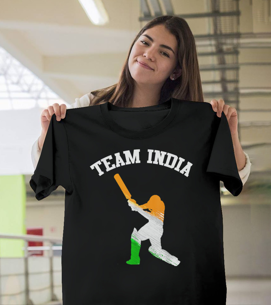 Team India Cricket Batting Silhouette Tricolor Fan Jersey T-Shirt