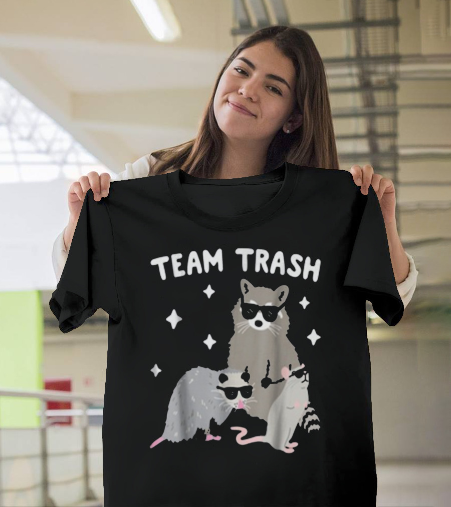 Team Trash Opossum Raccoon Rat With Sunglasses And Stars T-Shirt
