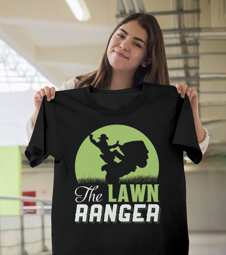 The Lawn Ranger Funny Mowing Cowboy On Ride-On Lawnmower T-Shirt