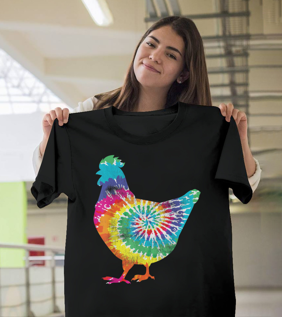 Tie Dye Chicken Hippy Farmer Hobby Farm Rainbow Burst T-Shirt