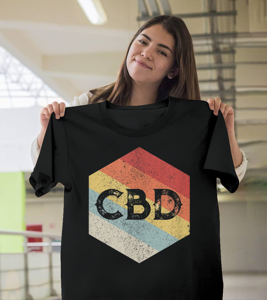 Vintage CBD Retro Hexagon Distressed Stripes T-Shirt