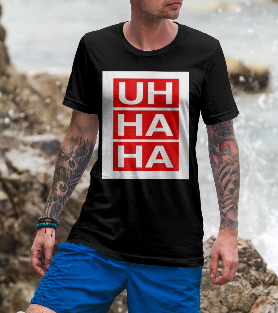 UH HA HA Graphic On Red Blocks T-Shirt