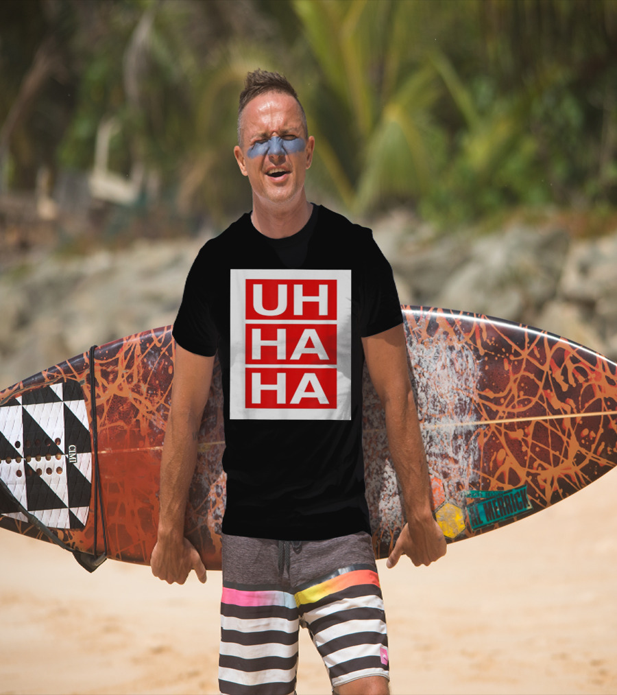 UH HA HA Graphic On Red Blocks T-Shirt