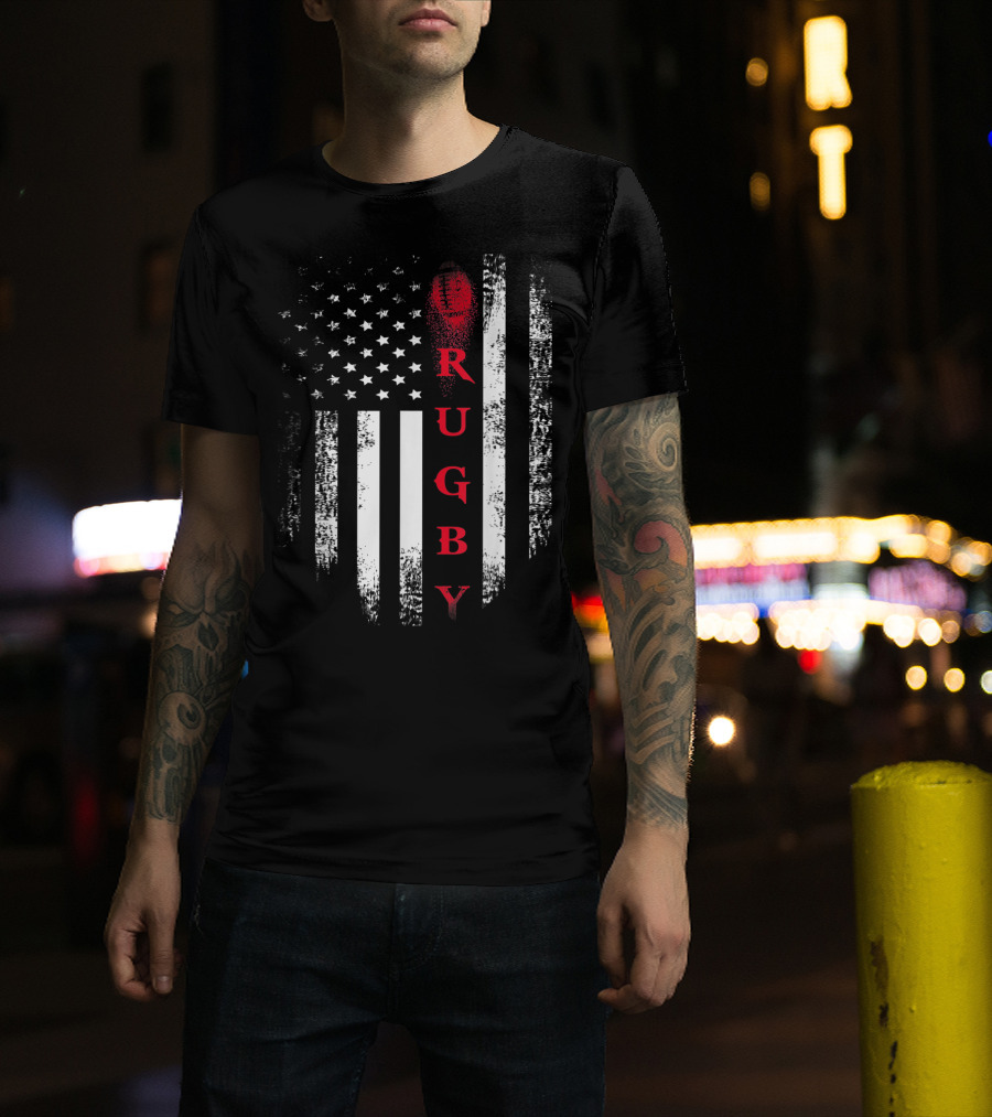 Vintage USA American Flag Red Rugby Football Stars Stripes T-Shirt