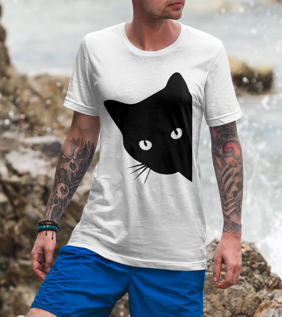 Cat Lover Ladies Spy Cat Hidden Peeking Cat T-Shirt