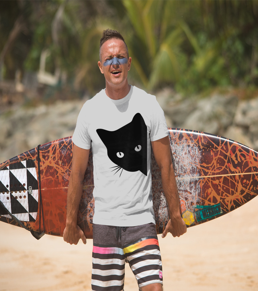 Cat Lover Ladies Spy Cat Hidden Peeking Cat T-Shirt