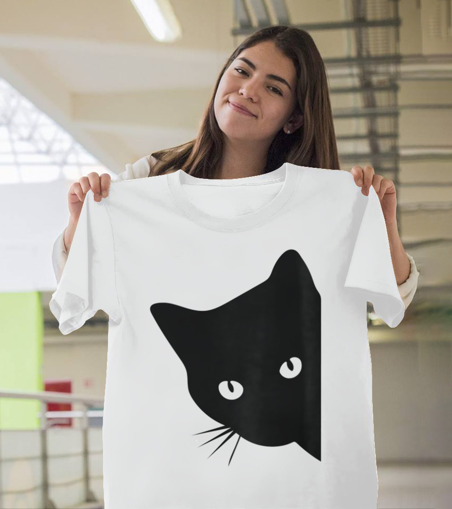 Cat Lover Ladies Spy Cat Hidden Peeking Cat T-Shirt