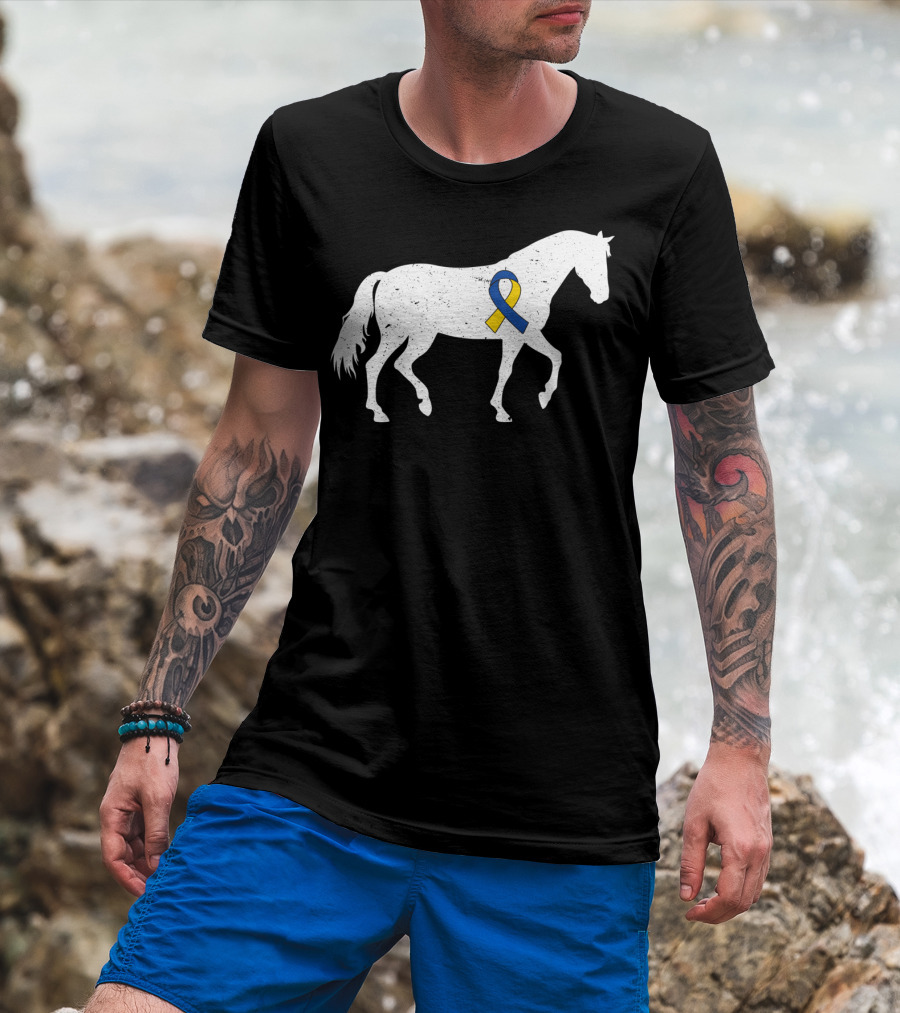 Horse Down Syndrome Awareness Blue Yellow T-Shirt