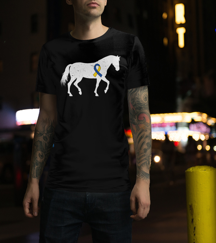Horse Down Syndrome Awareness Blue Yellow T-Shirt