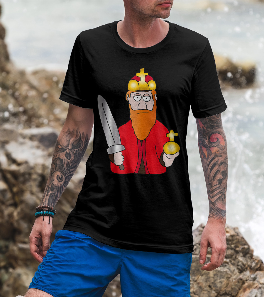 Funny King Barbarossa Cartoon Holding Sword And Orb Knights T-Shirt