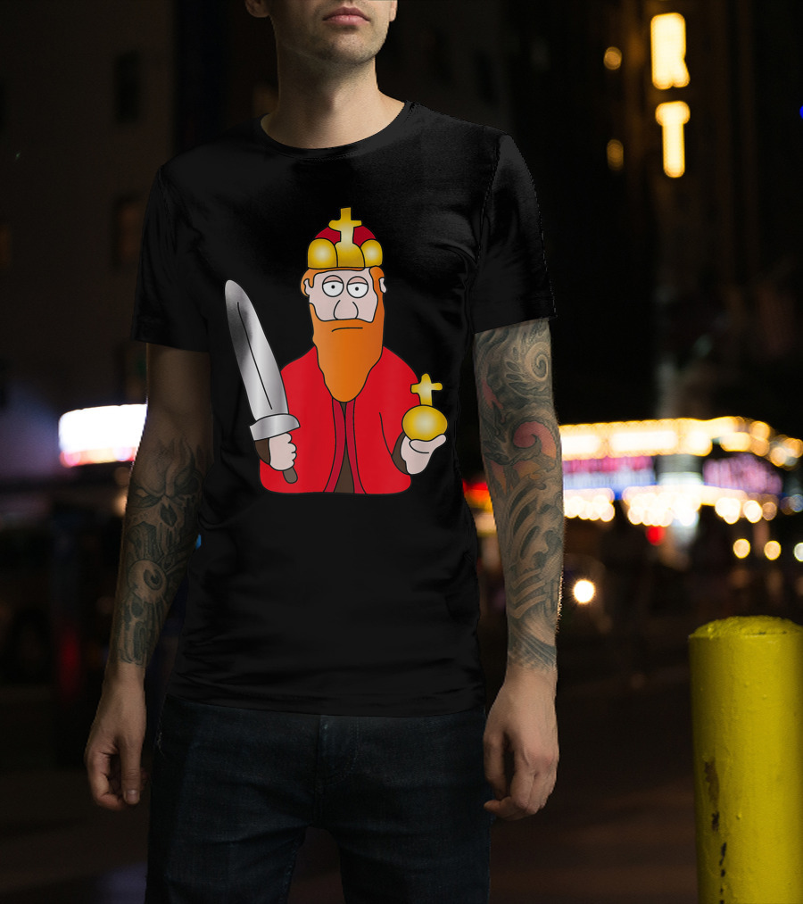 Funny King Barbarossa Cartoon Holding Sword And Orb Knights T-Shirt
