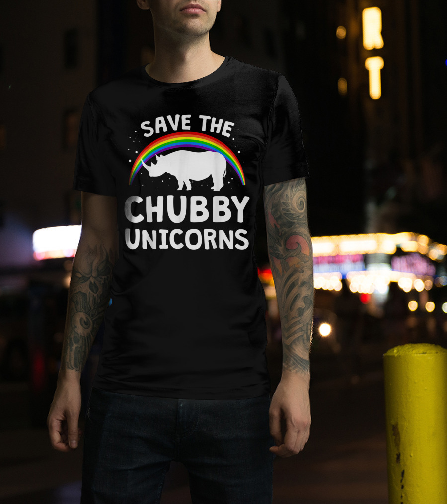 Save The Chubby Unicorns Rhino With Rainbow Love T-Shirt