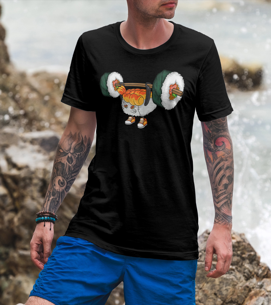 Funny Sushi Roll Weightlifting Gym Japanese Food Humor T-Shirt