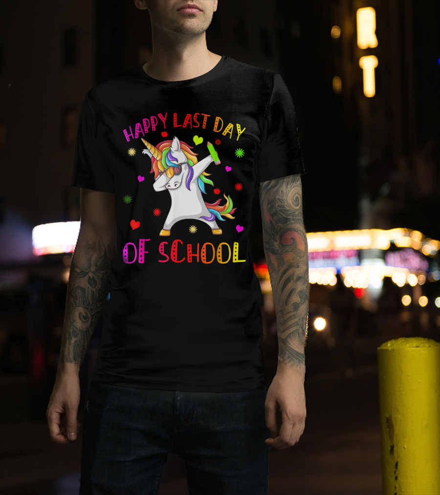 Happy Last Day Of School Unicorn Dabbing Teacher Stu T-Shirt