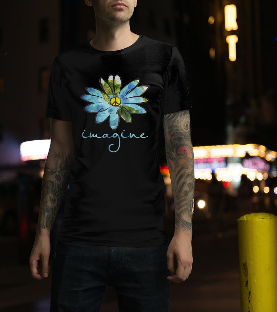 Imagine Hippie Peace Sign Flower T-Shirt