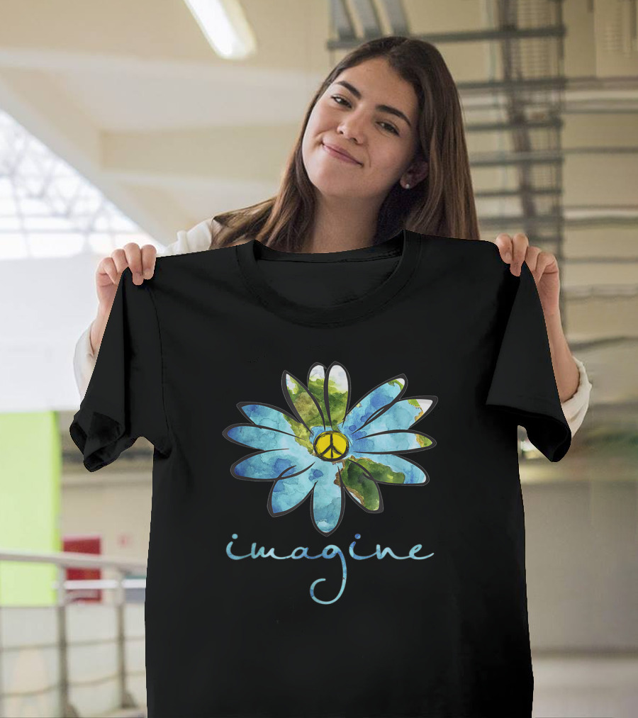 Imagine Hippie Peace Sign Flower T-Shirt