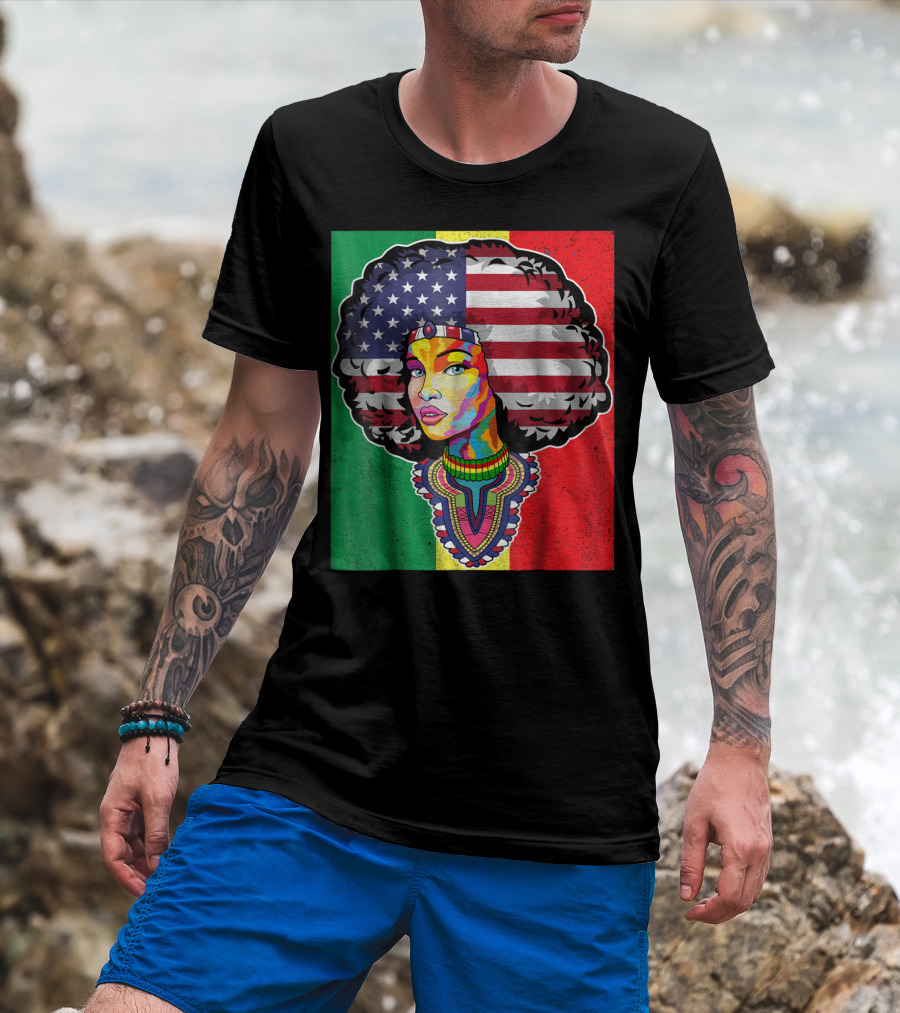 Juneteenth Dashiki American Flag Afro Woman African Colors T-Shirt