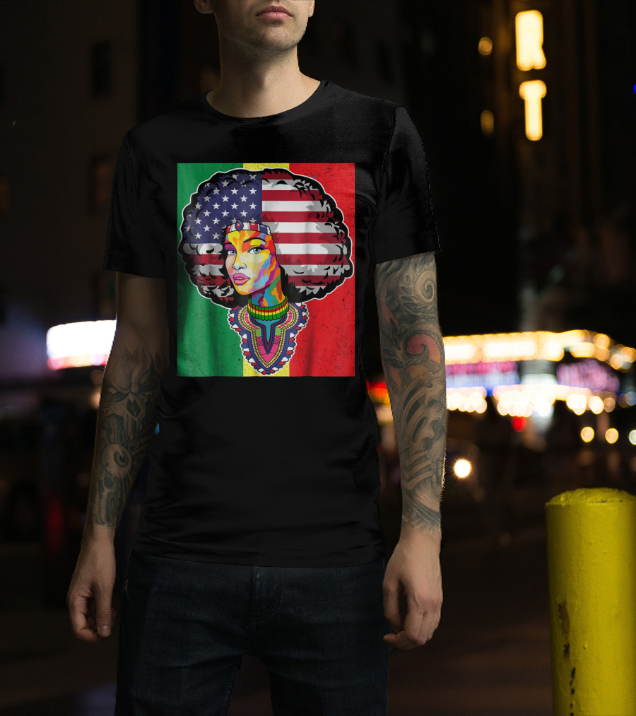 Juneteenth Dashiki American Flag Afro Woman African Colors T-Shirt