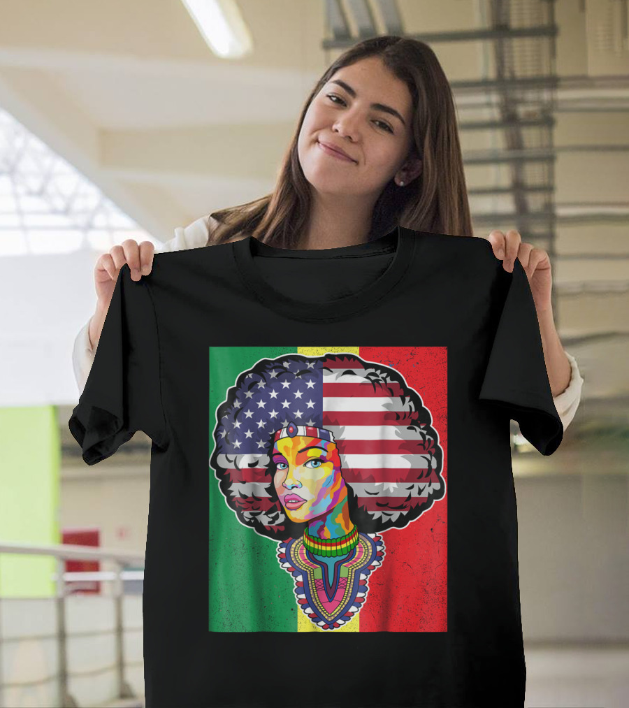 Juneteenth Dashiki American Flag Afro Woman African Colors T-Shirt