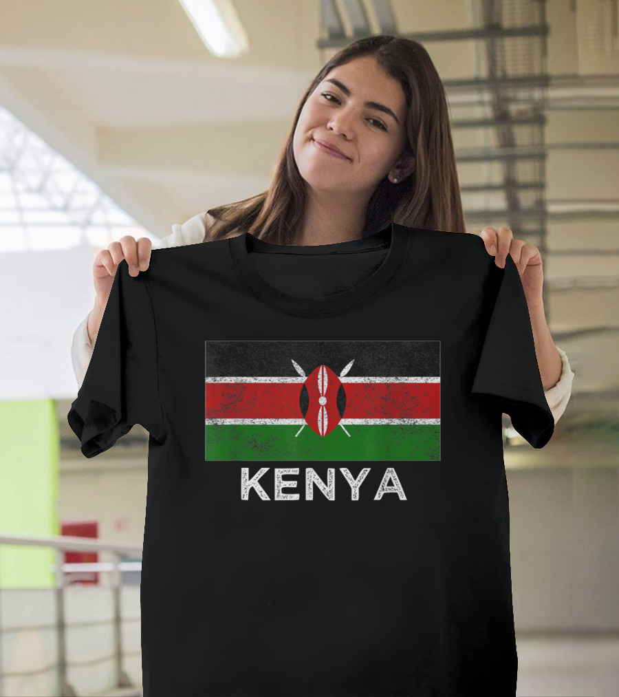Kenya National Flag Textured Print With Emblem T-Shirt