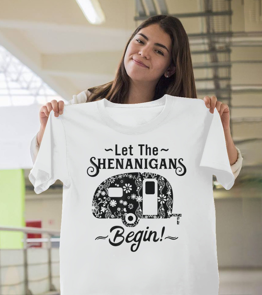 Let The Shenanigans Begin Camping Trailer Floral T-Shirt