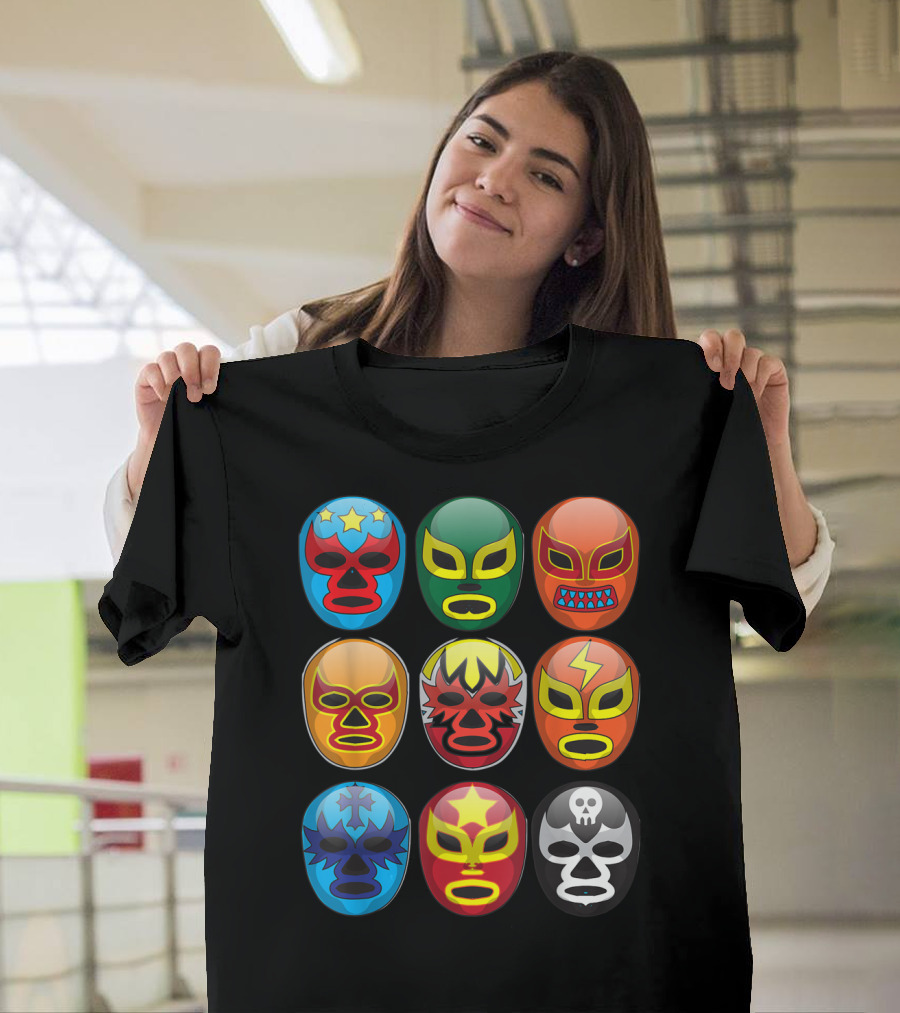 Lucha Libre Wrestler Masks Colorful Collection Cute Free Fighting T-Shirt