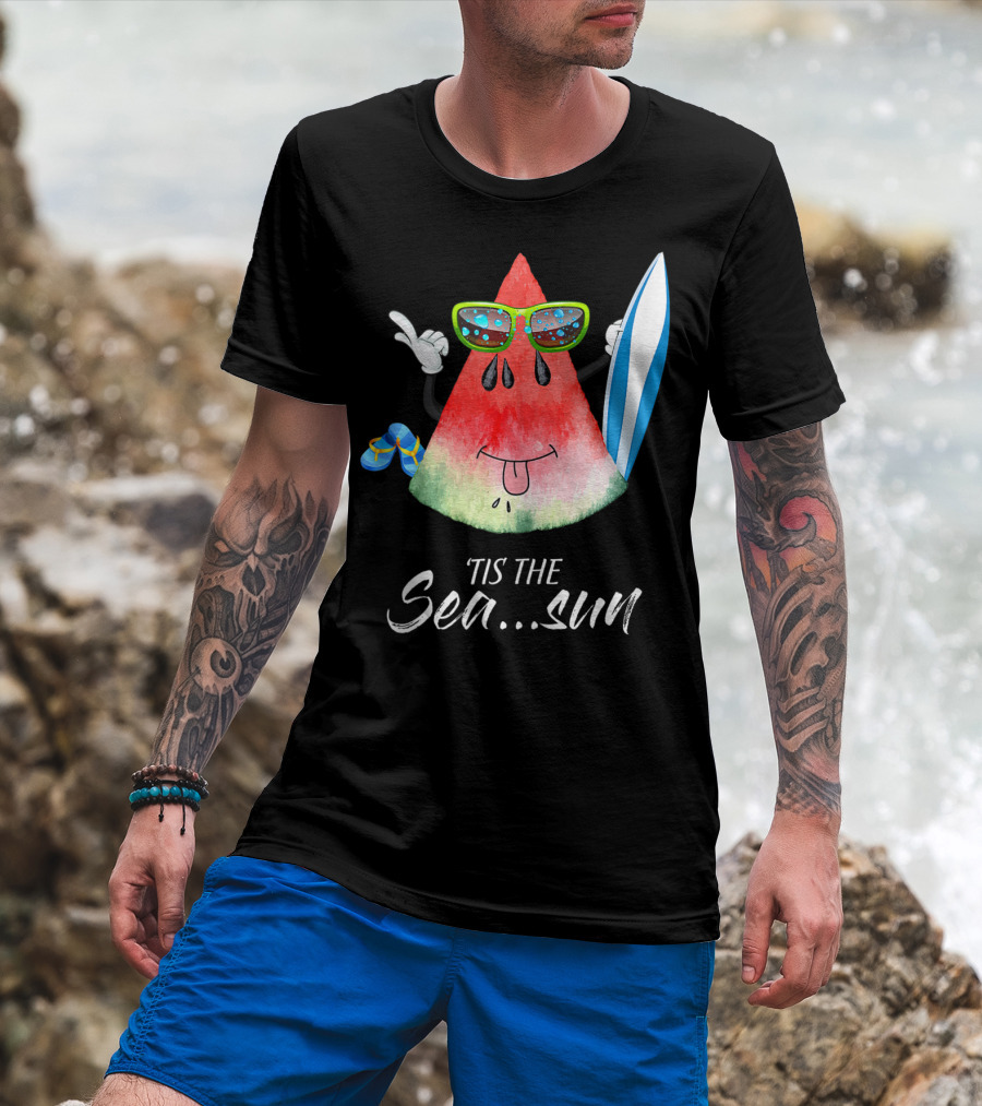 Tis The Sea Sun Melon Christmas Tree Summer Fun T-Shirt