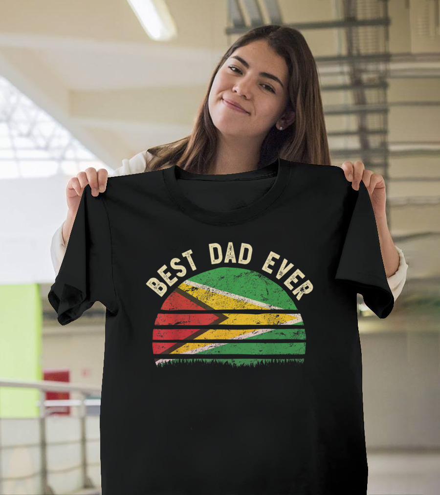 Best Dad Ever Guyana Vintage Flag Round T-Shirt