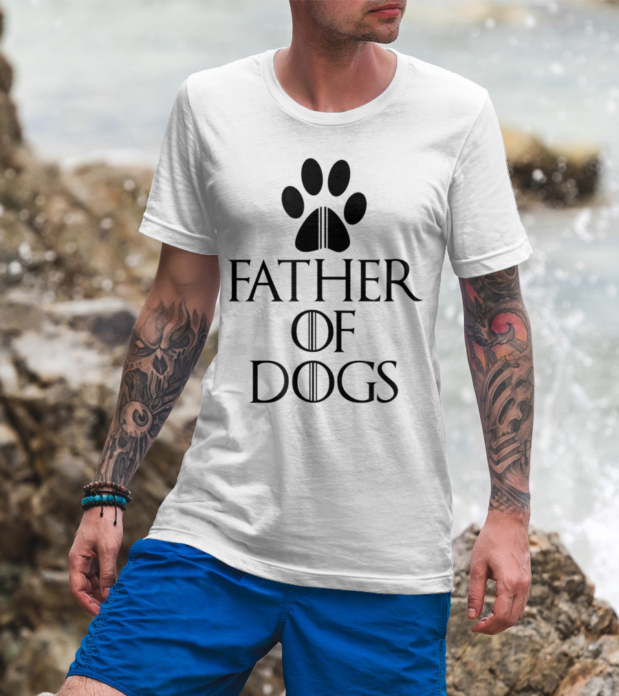 Mens Funny Dad Father Of Dogs Paw Print Iconic T-Shirt