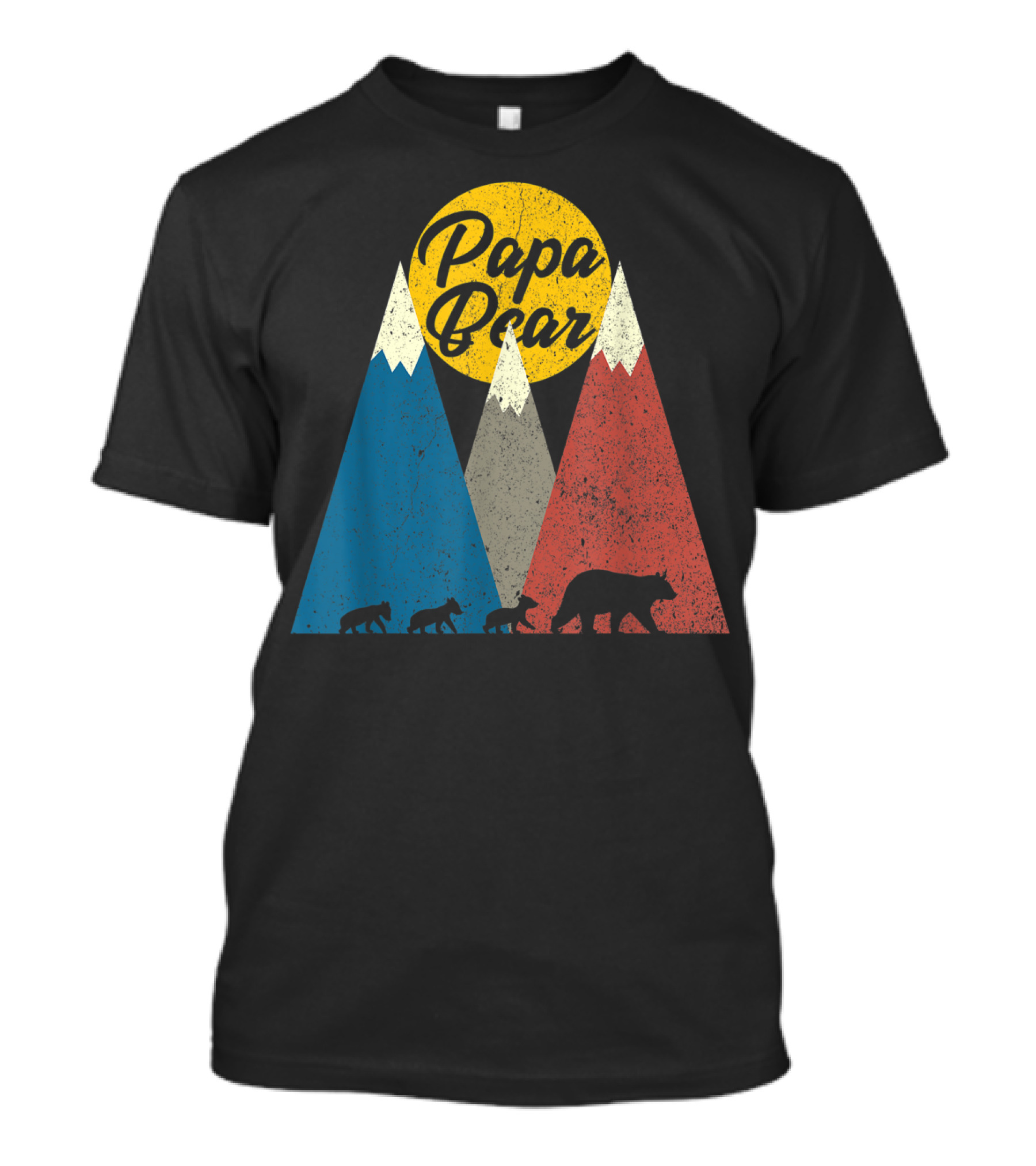 Papa Bear Three Cubs Mountains Retro Triplet Dad T-Shirt