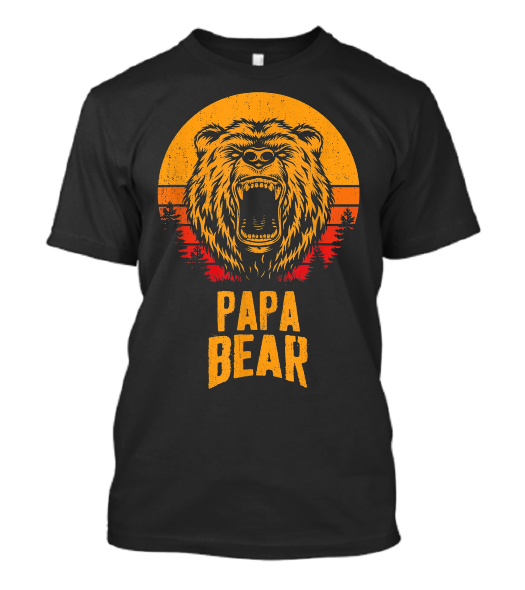 Papa Bear Father's Day Sunset Roaring Bear Forest Scene T-Shirt