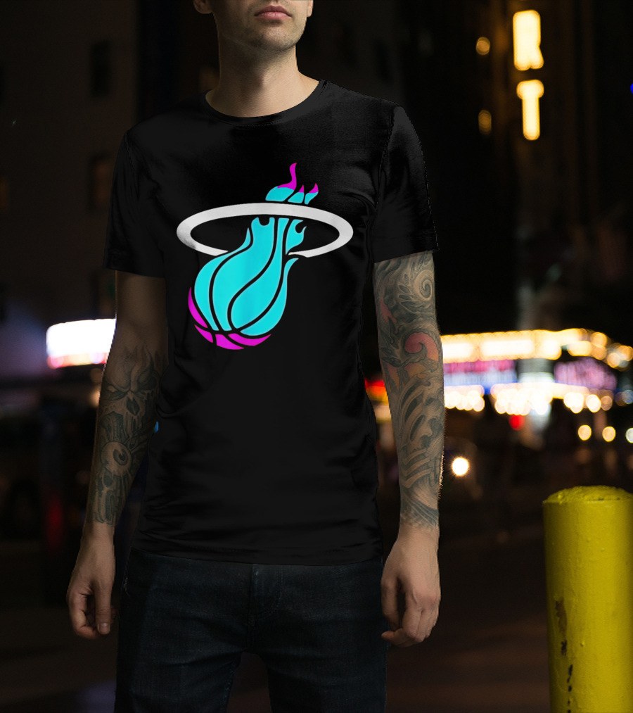 Miami Vices Heat Basketball Neon Flame T-Shirt