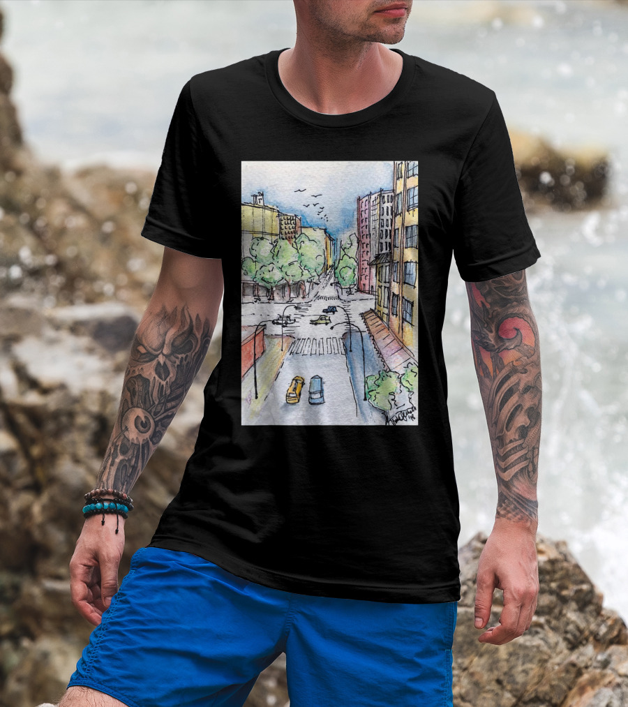New York City Urban Street View From The Highline With Cars And Buildings T-Shirt