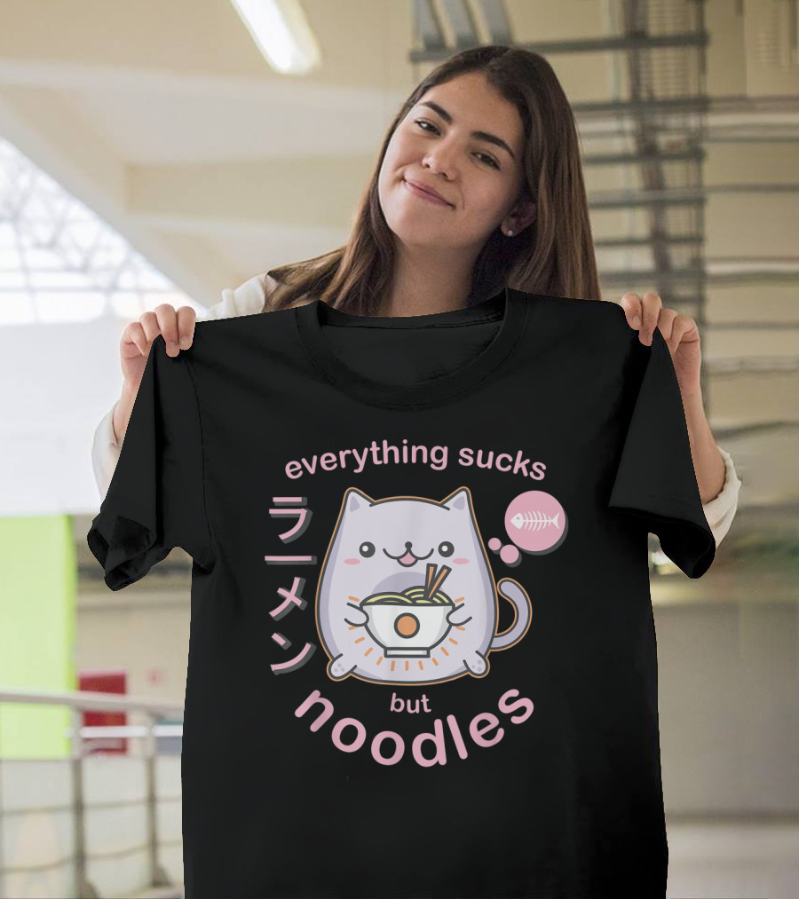 Everything Sucks But Noodles Pastel Goth Ramen Cat Anime Kawaii T-Shirt
