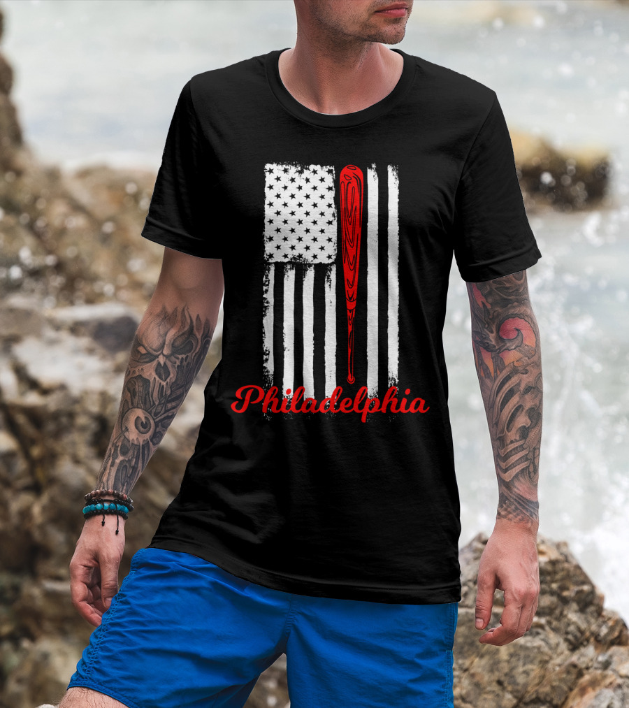 Philadelphia Baseball Flag American Bat T-Shirt