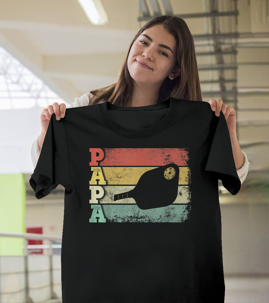 Papa Pickleball Paddle Retro Vintage Dad T-Shirt