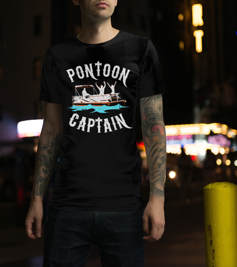 Pontoon Captain Funny Boat Boating Lake With People On Water T-Shirt