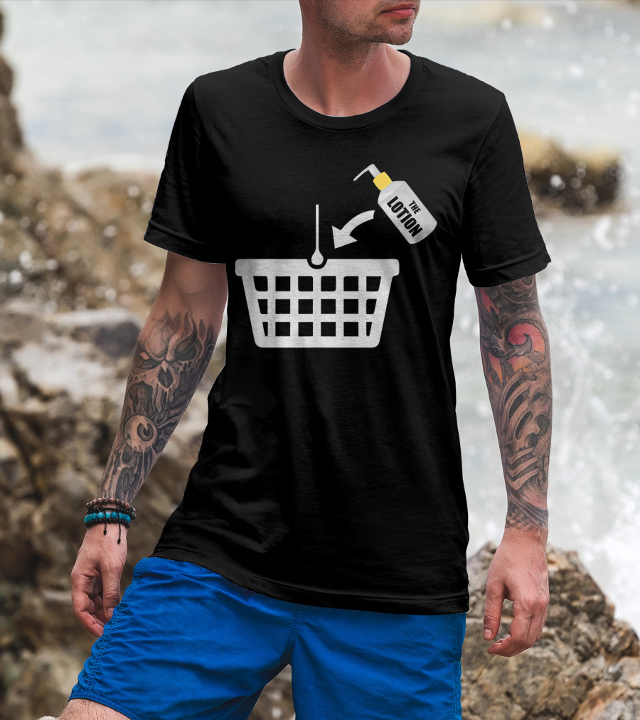 Put The Lotion In The Basket Icon With Pump Bottle And Arrow T-Shirt
