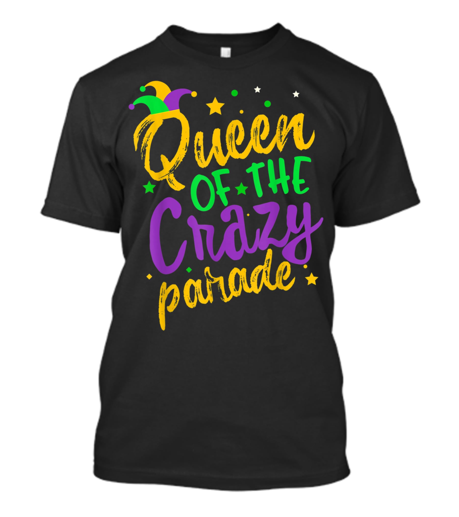 Queen Of The Crazy Parade Mardi Gras New Orleans Jester Hat Stars T-Shirt